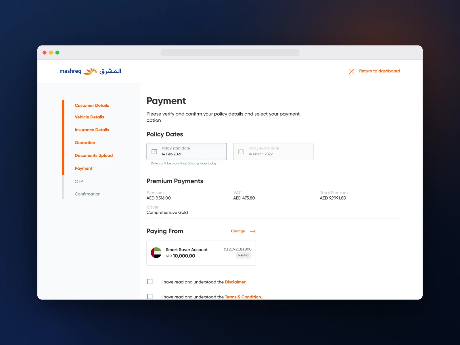 Payment from a Mashreq account