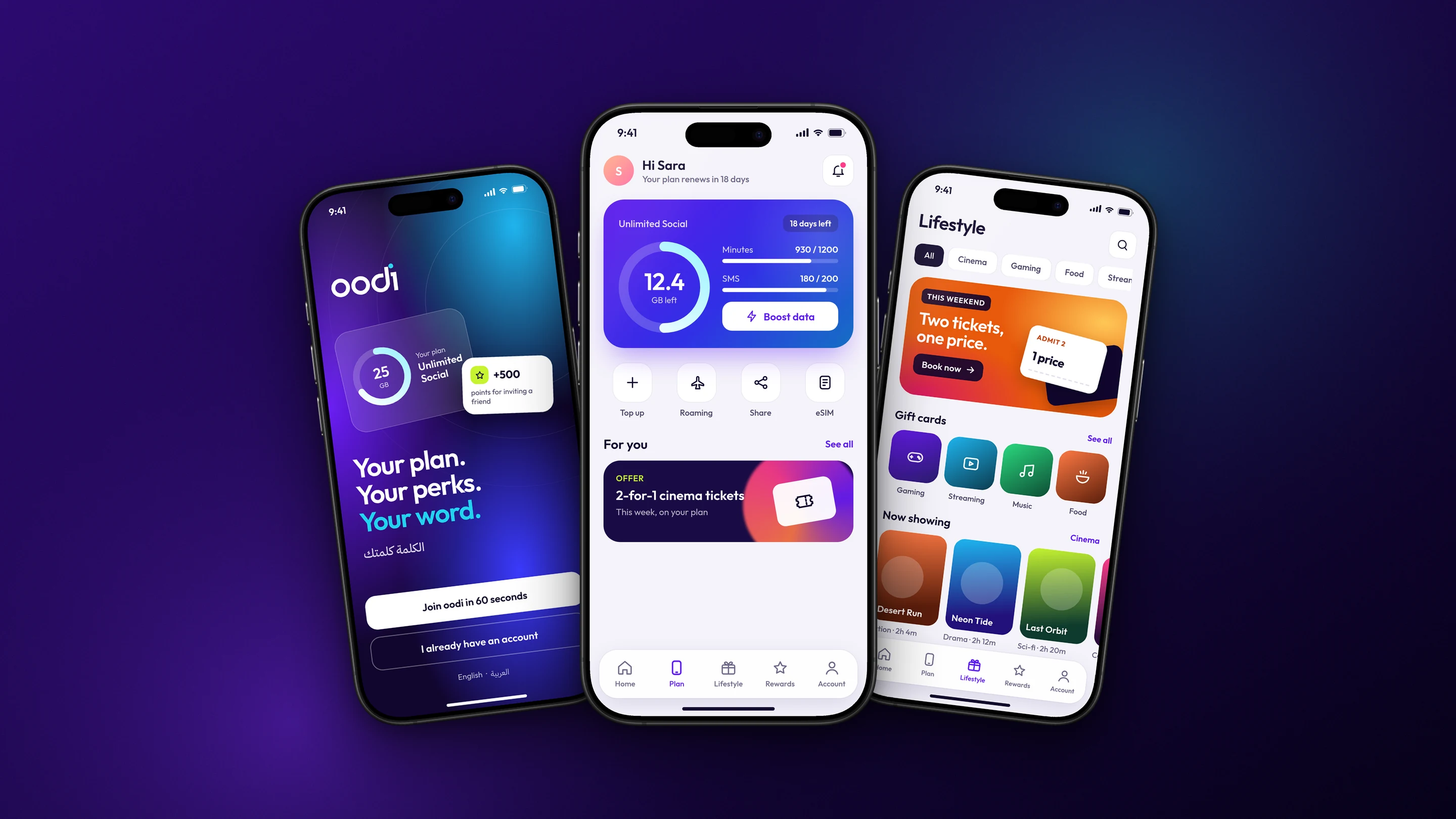 Zain · oodi: key screens